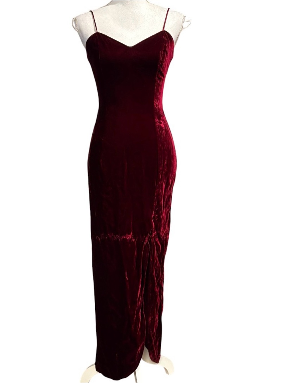 Vtg Roberta Burgundy Crushed Velvet Side Slit Dress Romantic Whismy Goth Sz 5/6